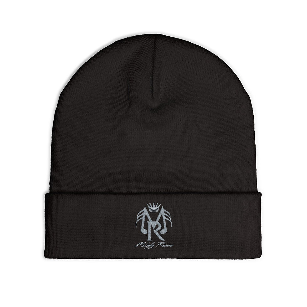 Thumbnail: Melody Renee' Embroidered Crew Knit Beanie (MR Logo) — Retro Red Cartoon Patch