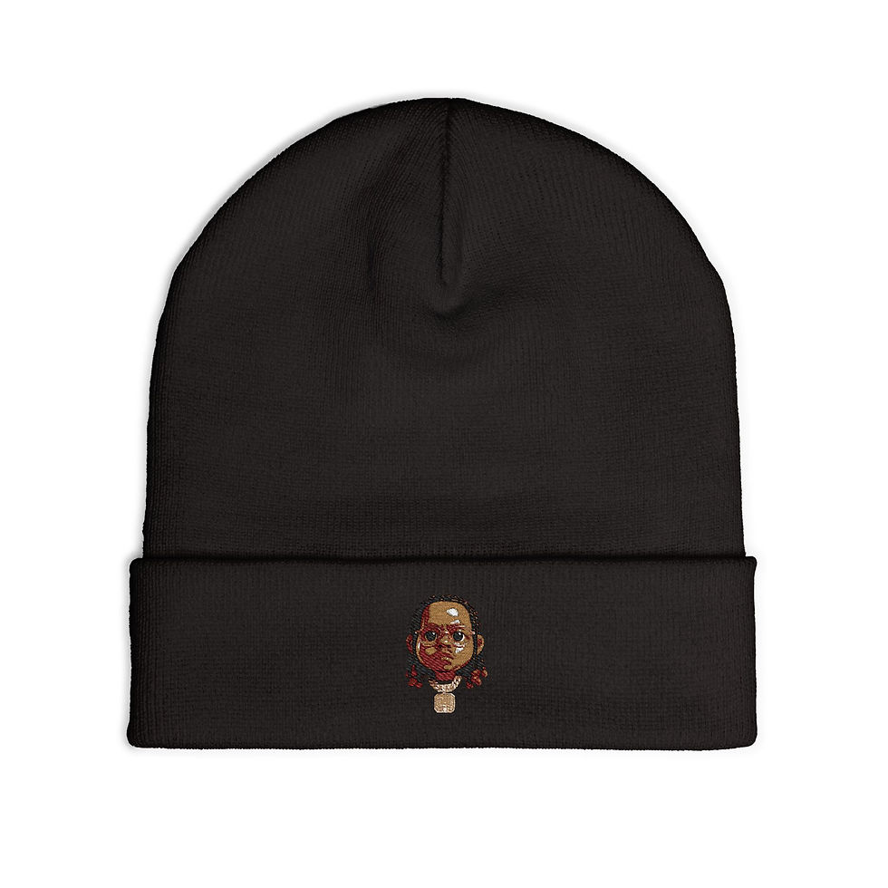 Thumbnail: Looze Cannon (Bigt Head)Crew Knit Beanie — Retro Red Cartoon Patch