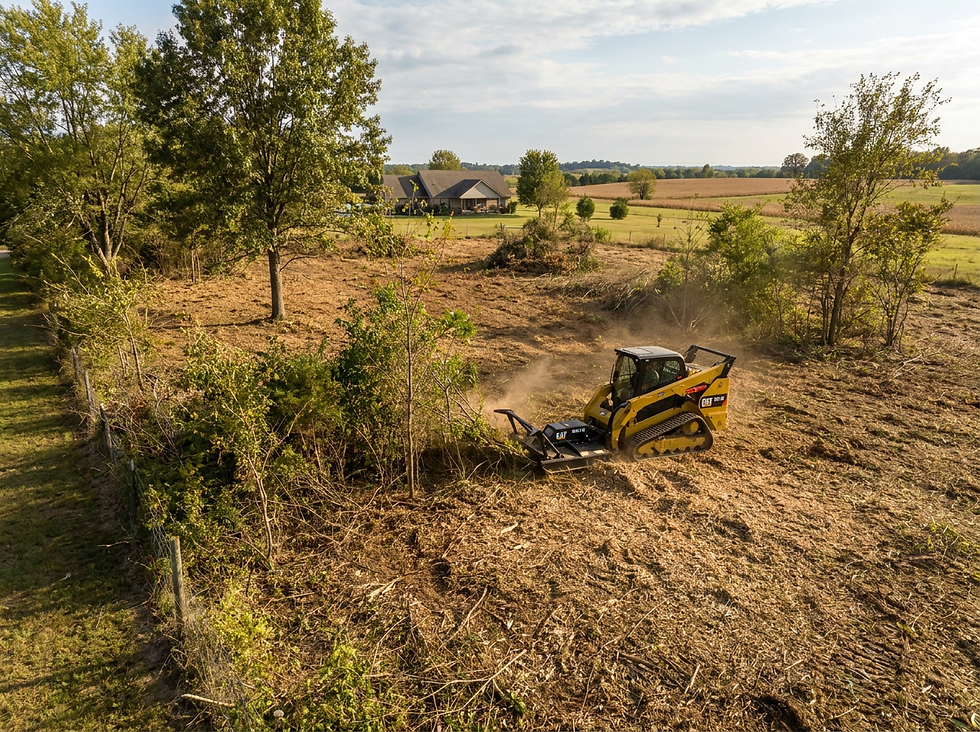 compact track loader brush hogging overgrown field