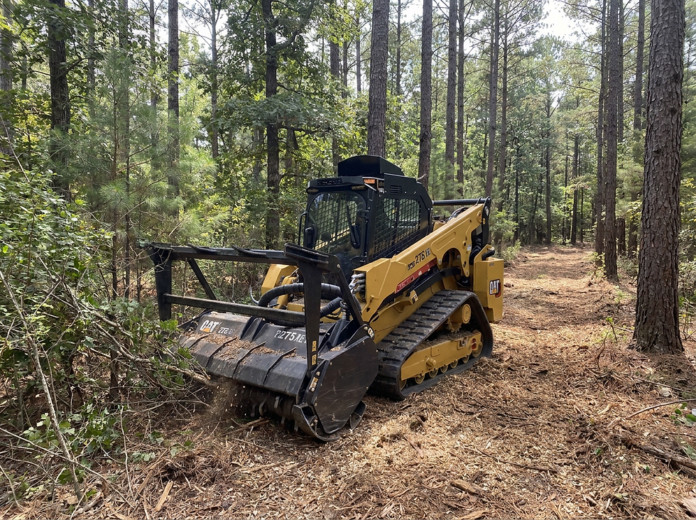 Compact track loader providing land clearing services