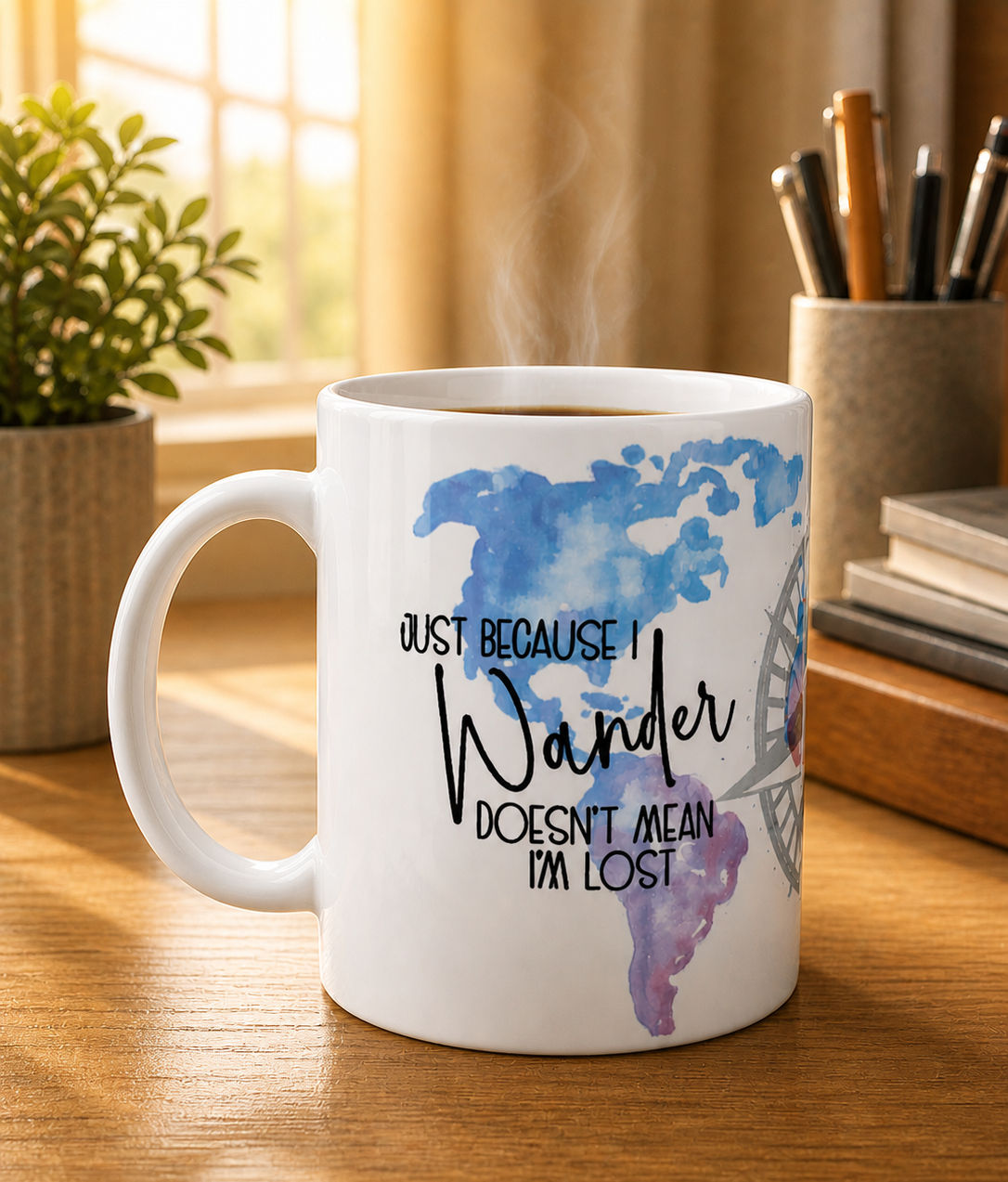 Watercolor World Map Coffee Cup