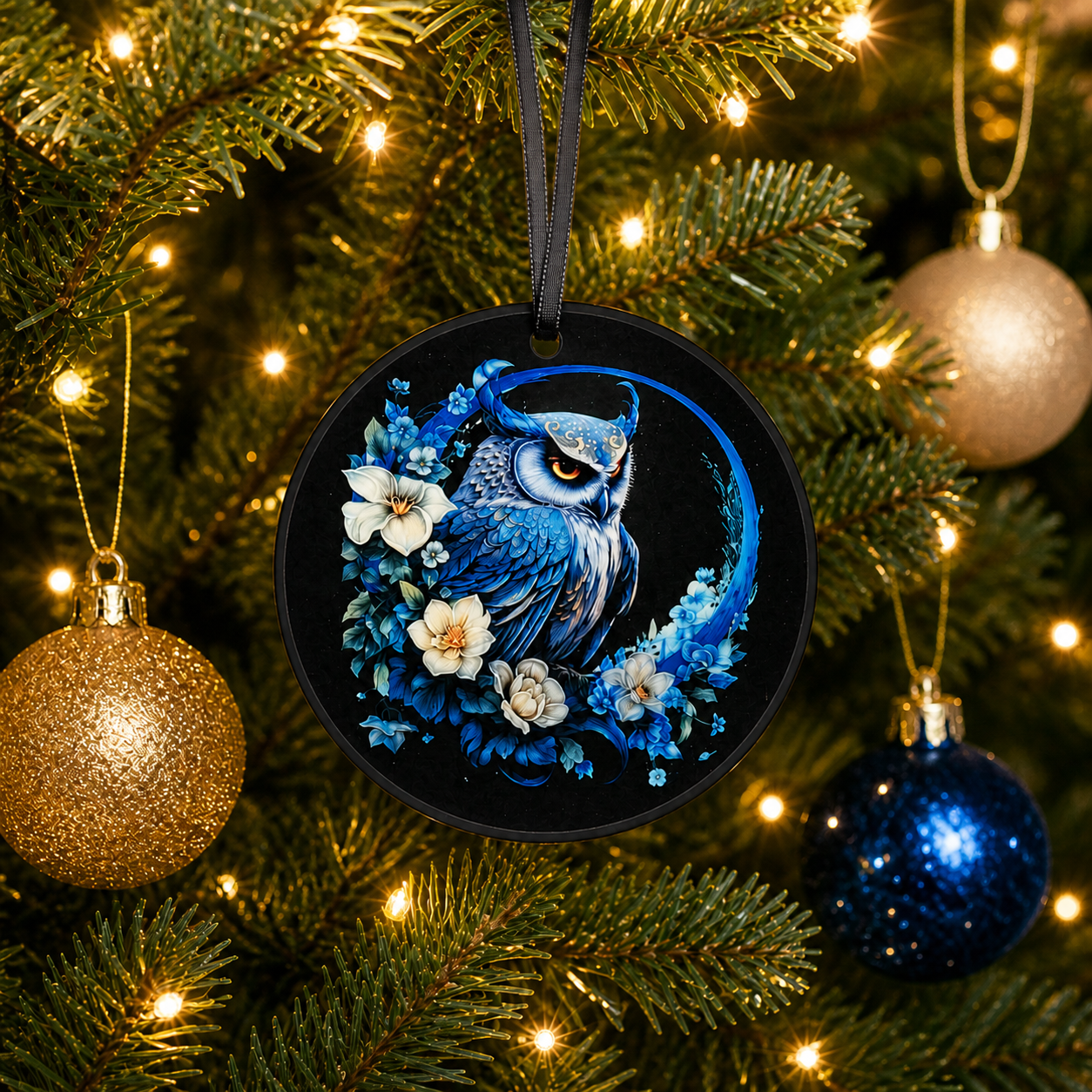 Colorful Owl and Flowers Ornament