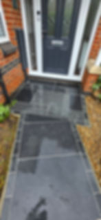 Professionally installed natural slate pathway, carefully laid to create a durable, attractive and long-lasting finish that complements the surrounding outdoor space.