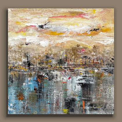 Città frammentata con cielo giallo. Acrilico su tela di Pummart, Allegra Graziani.