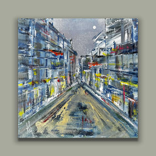 Città notturna in prospettiva veloce vista dagli occhi di "animali notturni". Quadro in acrilico di Pummart, Allegra Graziani.