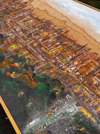 Città marocchina con montagne di caffè, acrilico su tela quadro di Pummart.