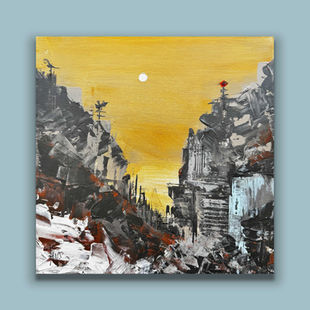 Montagne spettrali ispirate ad ambientazioni del signore degli anelli. Quadro in acrilico di Allegra Graziani, Pummart. Pensieri oscuri.