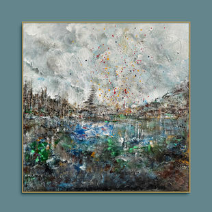 Paesaggio indonesiano abbozzato. Quadro di Pummart, acrilico su tela, Ricordi dalle ceneri.