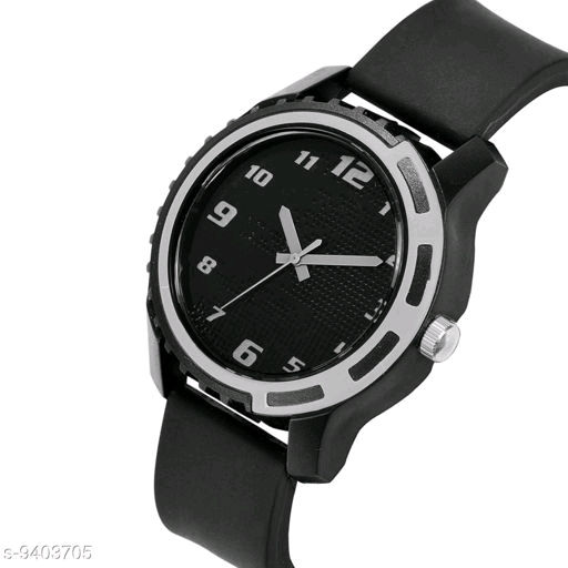 Thumbnail: Black Dial black rubber belt analogue MT watch for men's and boys 