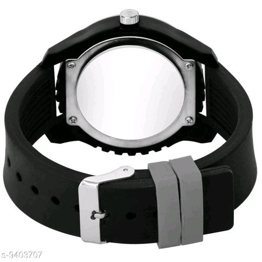 Thumbnail: Black Dial black rubber belt analogue MT watch for men's and boys 
