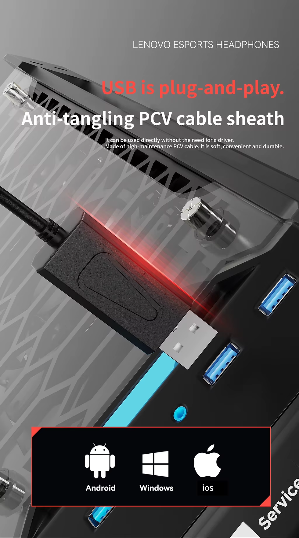 Thumbnail: Lenovo Over-Ear Headphones with Microphone, Gaming Headphones, Rgb Lighting