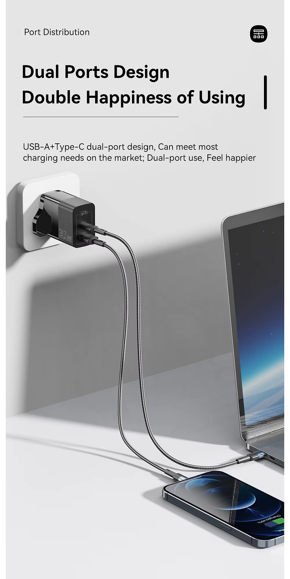 Thumbnail: Essager USB C Charger 33W GaN Type C PD Fast Charging For iPhone 14 13 12 11 PRO