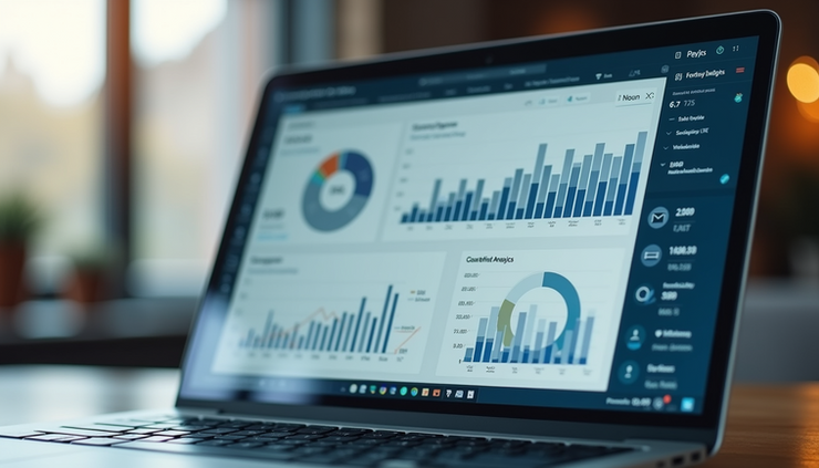 Eye-level view of a laptop screen displaying website analytics graphs