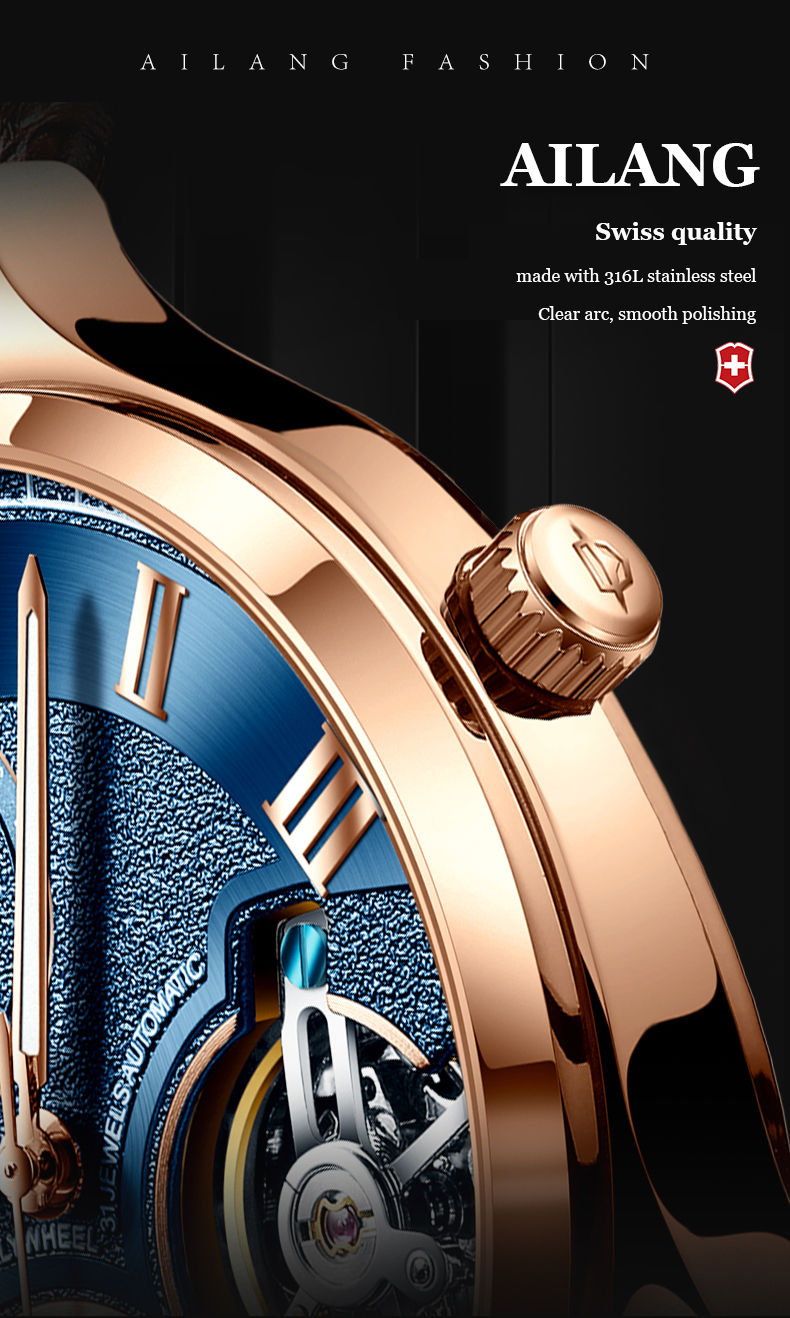 Thumbnail: AILANG Double Tourbillon Design Business Men Mechanical Watch 