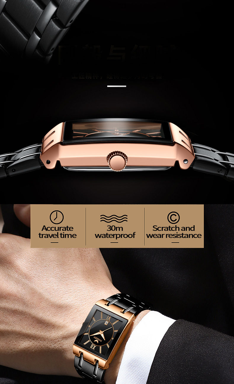Thumbnail: Fngeen Golden Quartz Men's Watch Luxury Steel Bracelet Waterproof