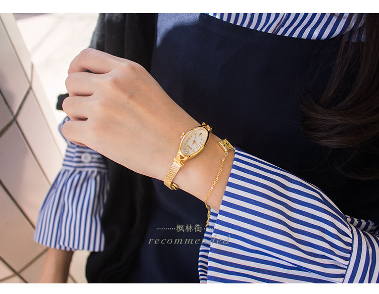 Thumbnail: 24k gold copper Japanese women watch retro  oval shape small delicate waterproof
