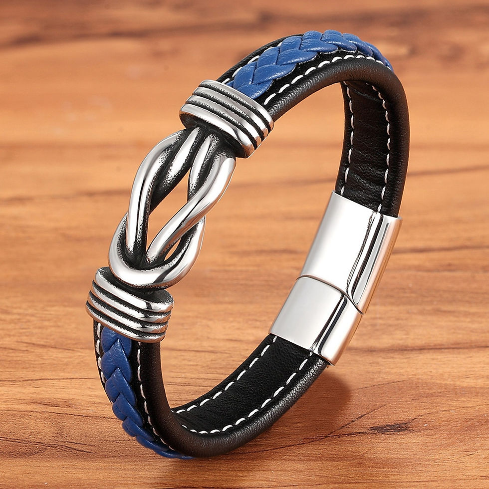 Thumbnail: Men's Fashion Irregular Graphic Leather Bracelet Stainless Steel Charm Unisex Ma