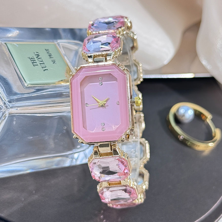 Thumbnail: Women's Large Rhinestone Chain Quartz Watch Rectangular Color Case Fashion Europ