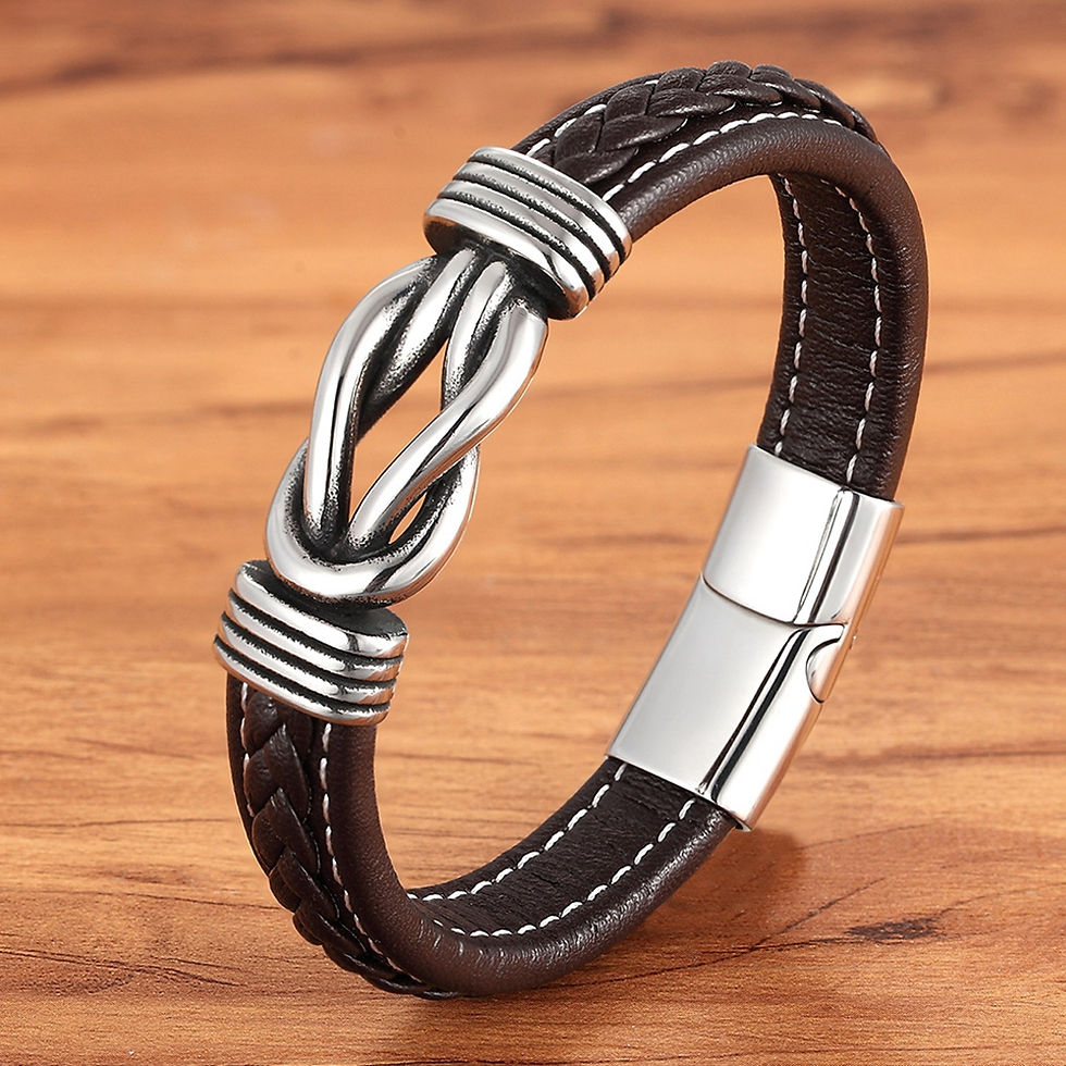 Thumbnail: Men's Fashion Irregular Graphic Leather Bracelet Stainless Steel Charm Unisex Ma