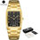 Thumbnail: WWOOR Men's Square Watch Luxury Gold/Black Stainless Steel Quartz Wristwatch Wat