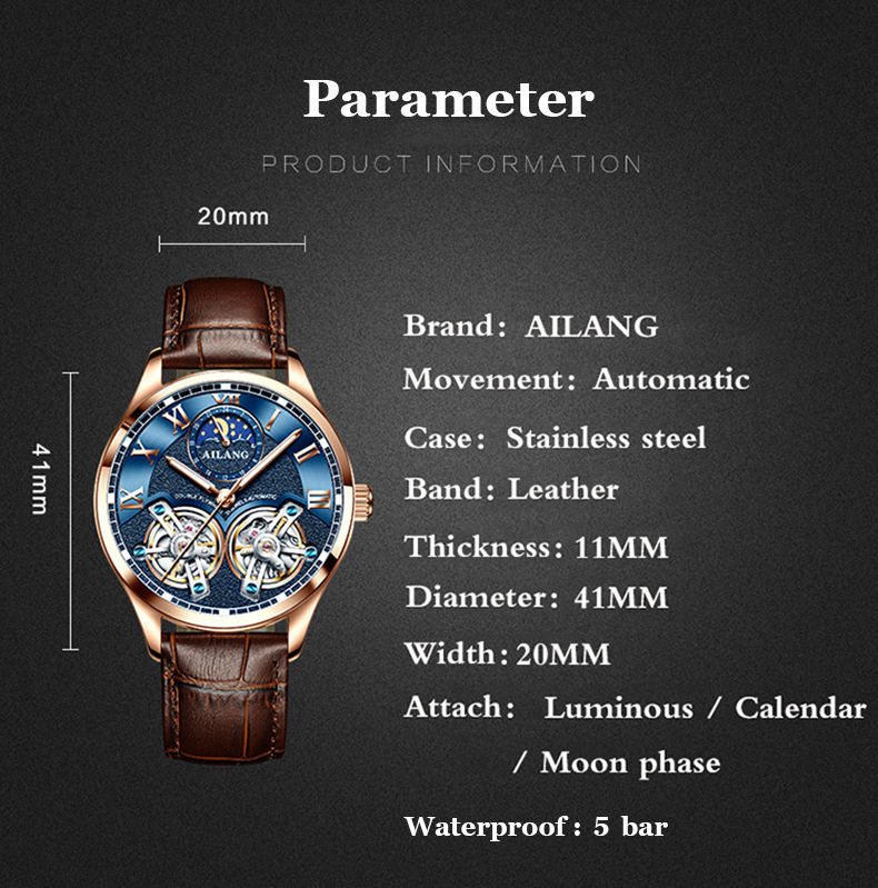 Thumbnail: AILANG Double Tourbillon Design Business Men Mechanical Watch 