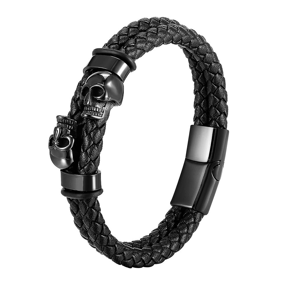 Thumbnail: Men's Punk Stainless Steel Leather Bracelet Multi-Layer Black Braided Charm Magn