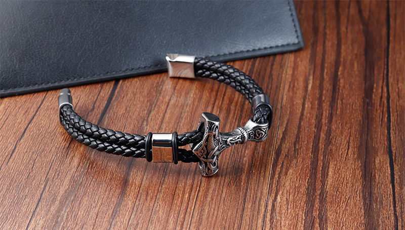 Thumbnail: Trendy Genuine Leather Bracelet Men Classic Magnetic Button Stainless Steel Bang