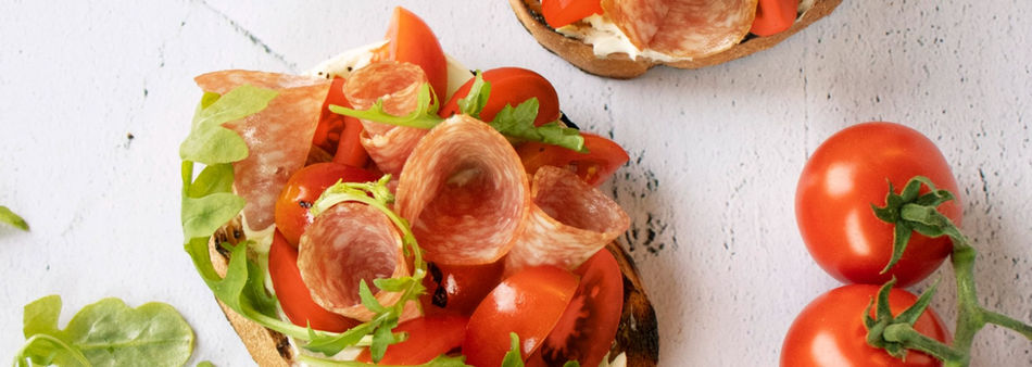 This indulgent appy features juicy tomatoes, rich truffle salami and creamy ricotta.