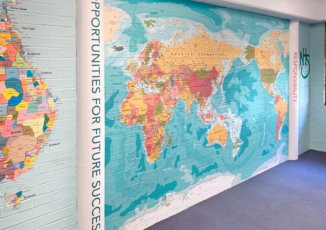 northlakes high wall art - world map on brick - edugrafix