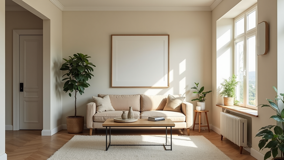 High angle view of a freshly painted living room in a local home