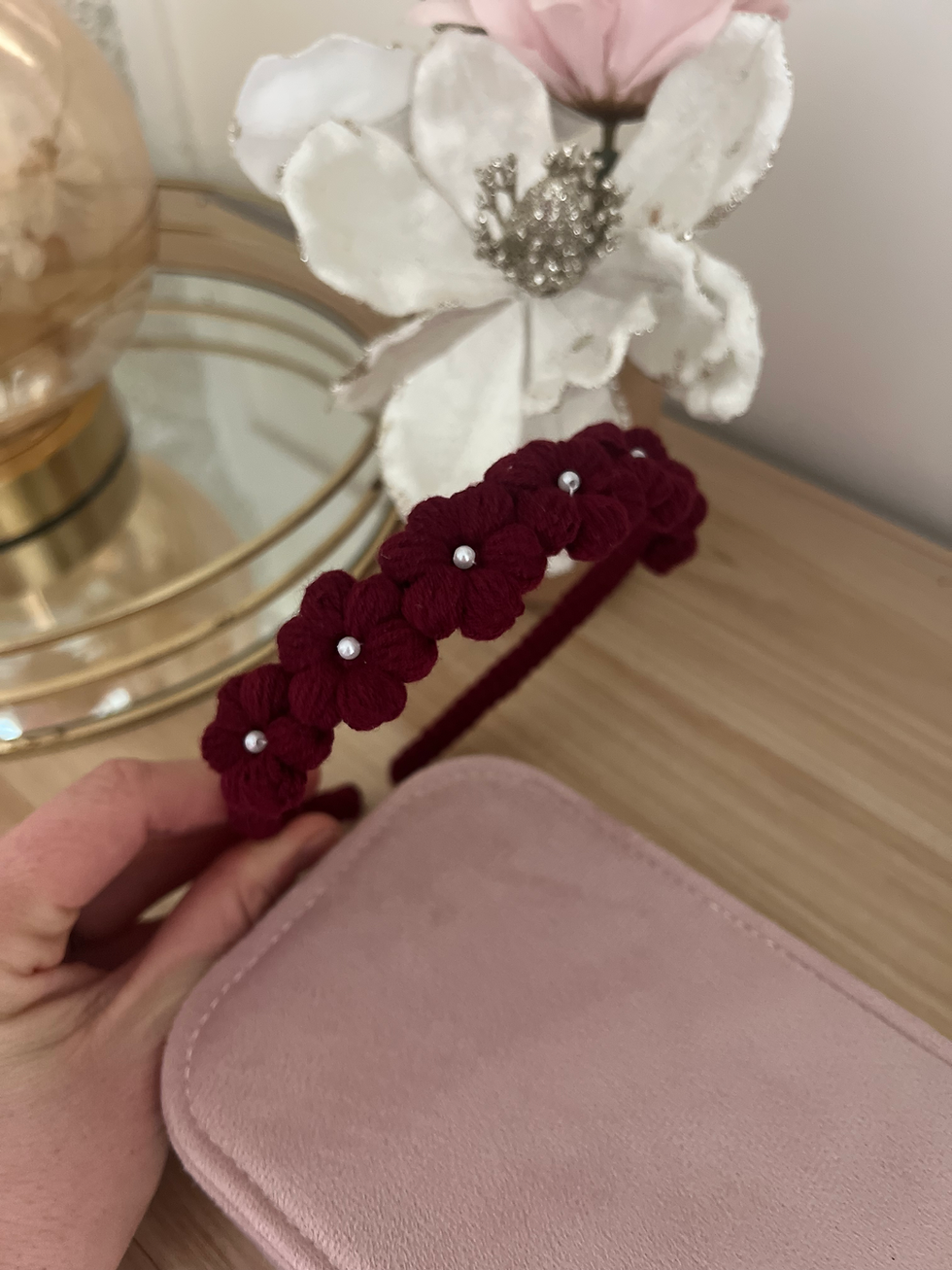Miniature : Serre tête - Daisy crochet rouge