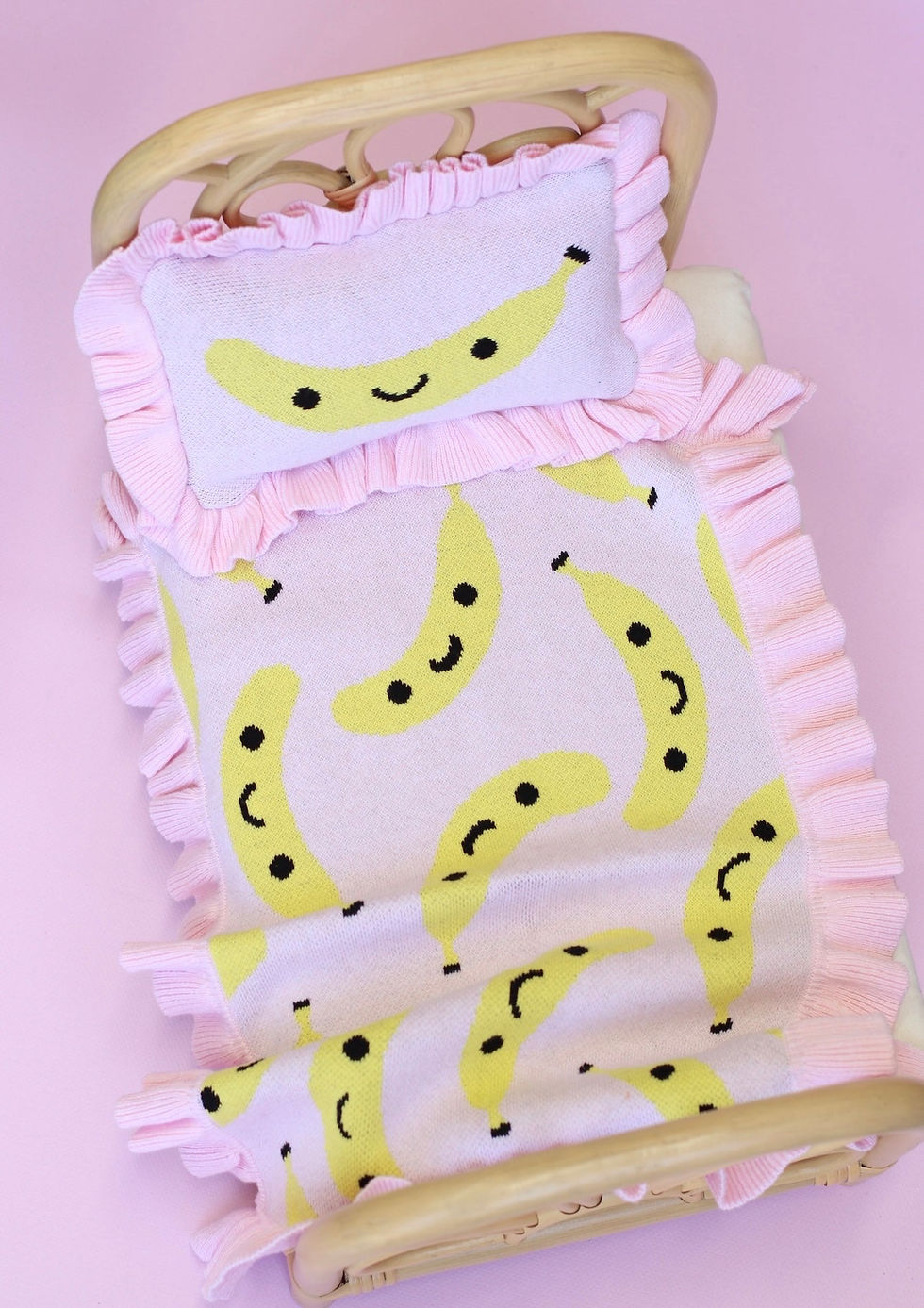 Thumbnail: Parure Poupée — Couverture & Oreiller Bananes Souriantes