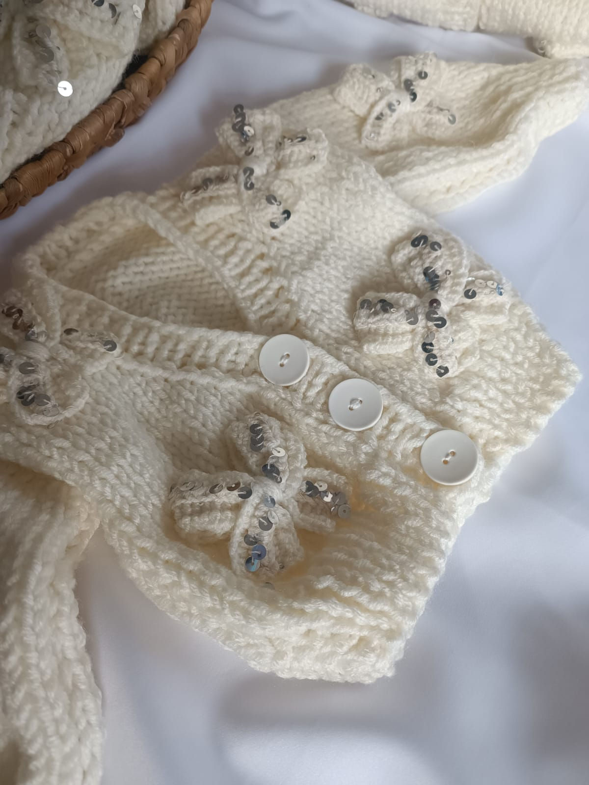 Cardigan - noeuds ecru 