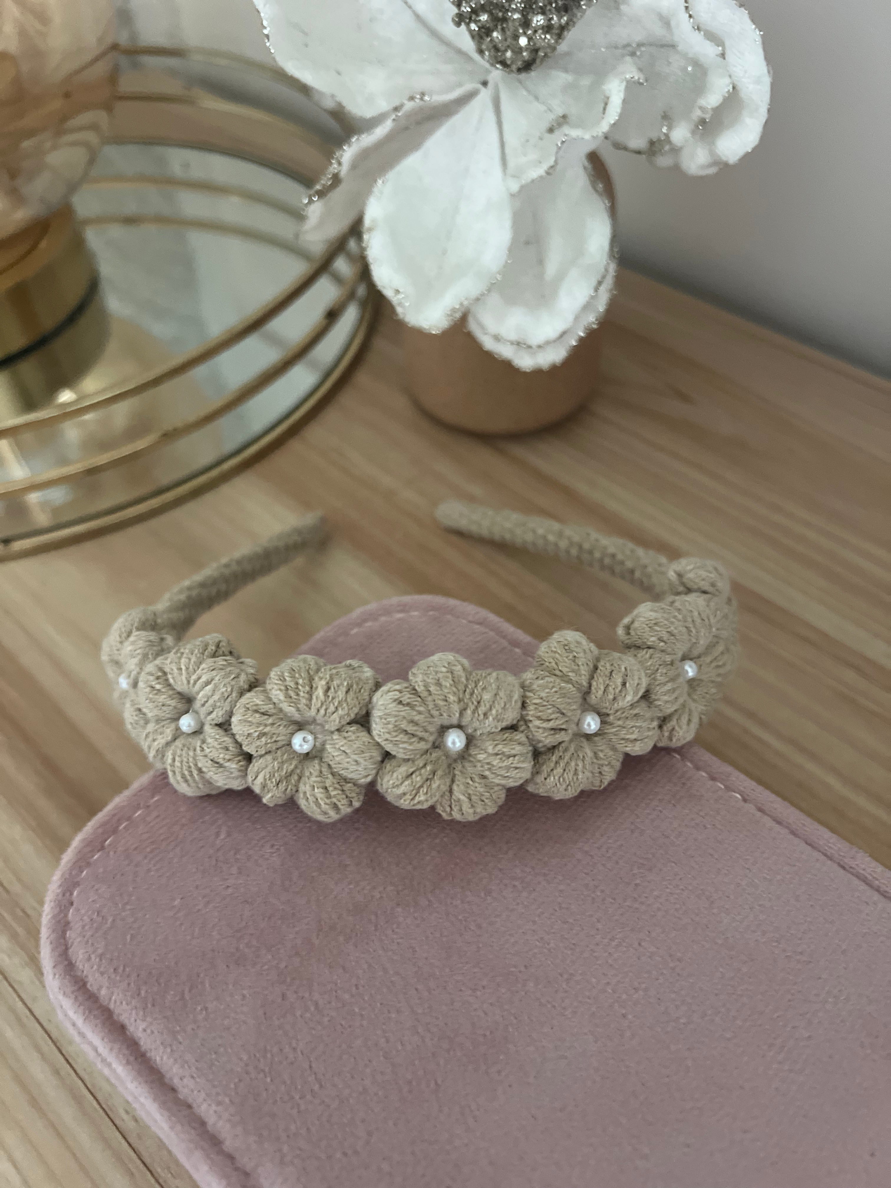 Serre tête - full Daisy crochet beige