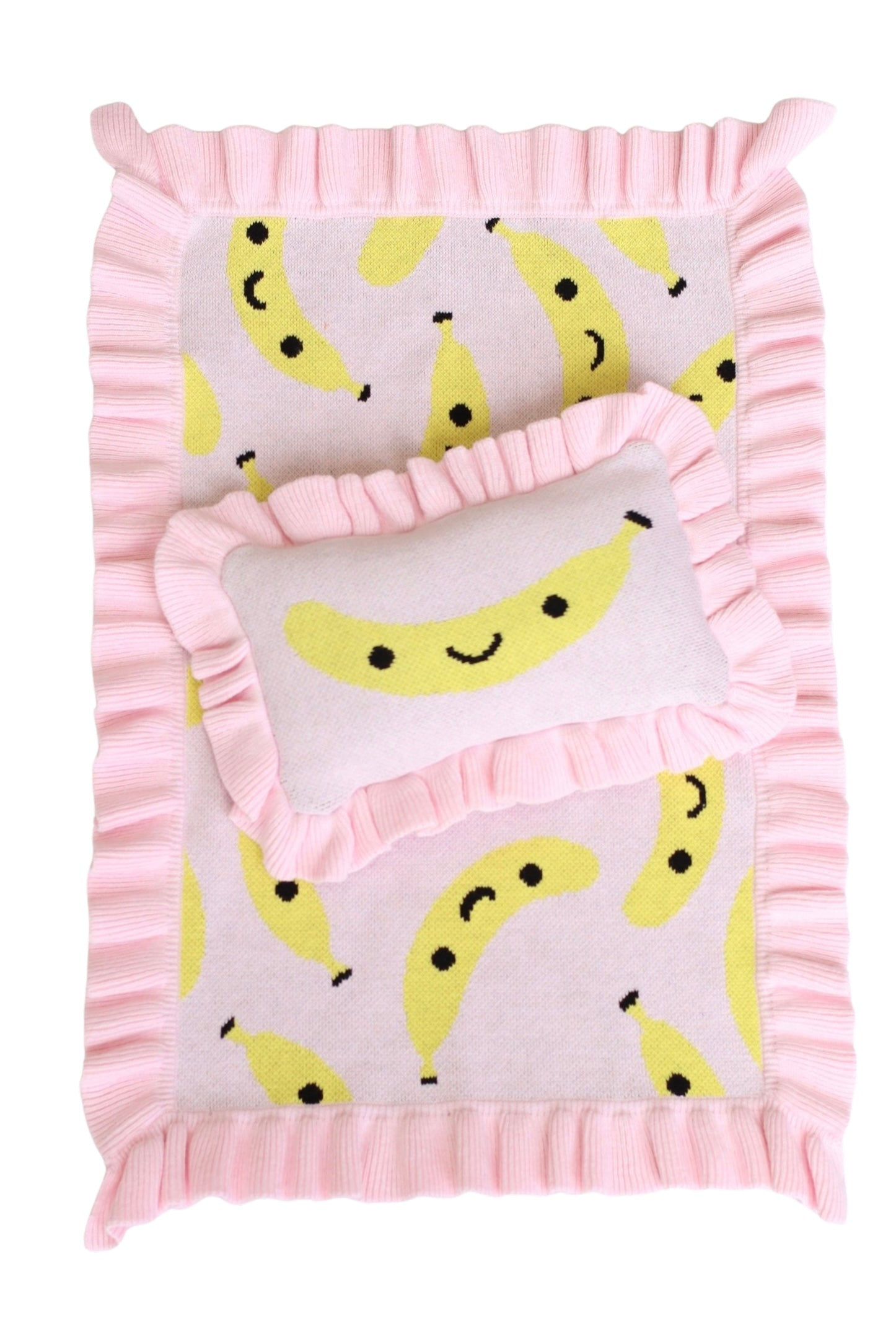 Parure Poupée — Couverture & Oreiller Bananes Souriantes