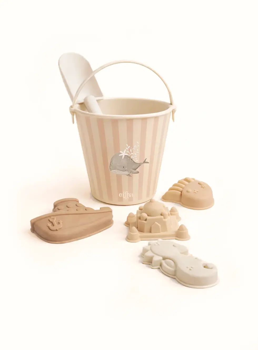 Thumbnail: Coffret de plage silicone — Petite baleine · Seau + pelle + moules