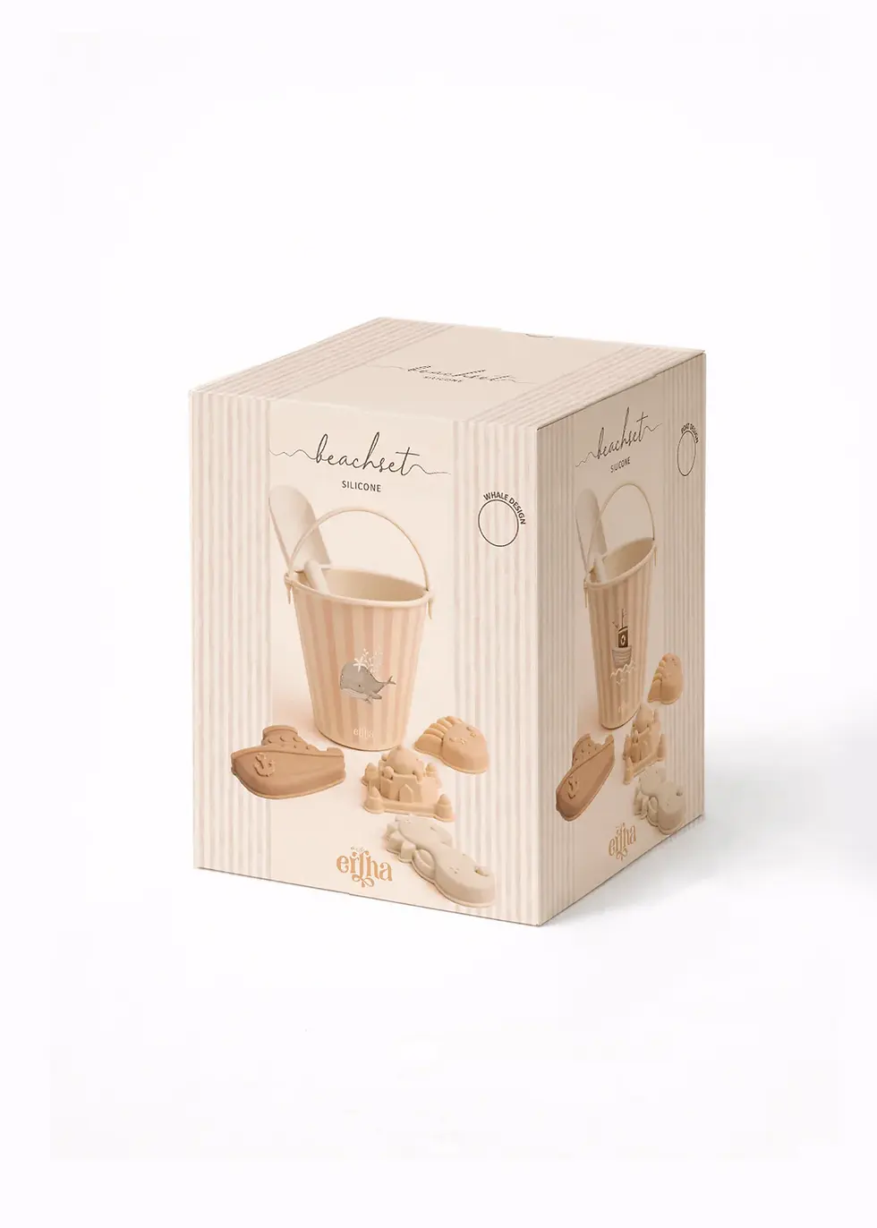 Miniature : Coffret de plage silicone — Petite baleine · Seau + pelle + moules