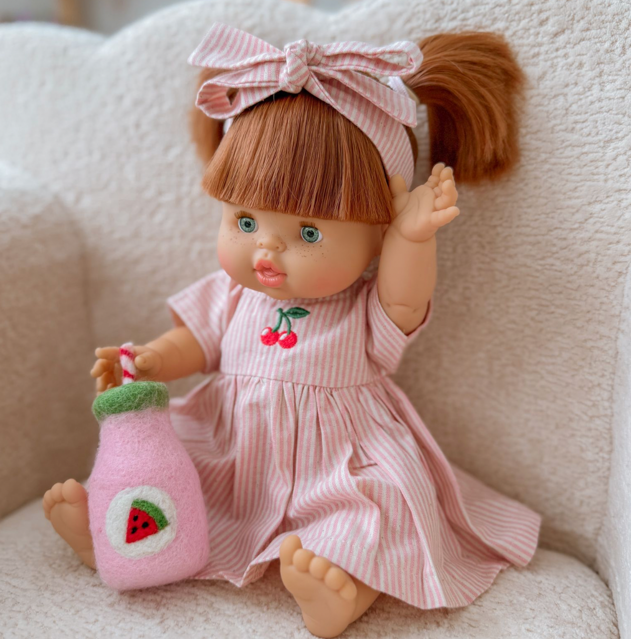 Ensemble Poupée — Robe Chloé Rayée Vieux Rose Cerise