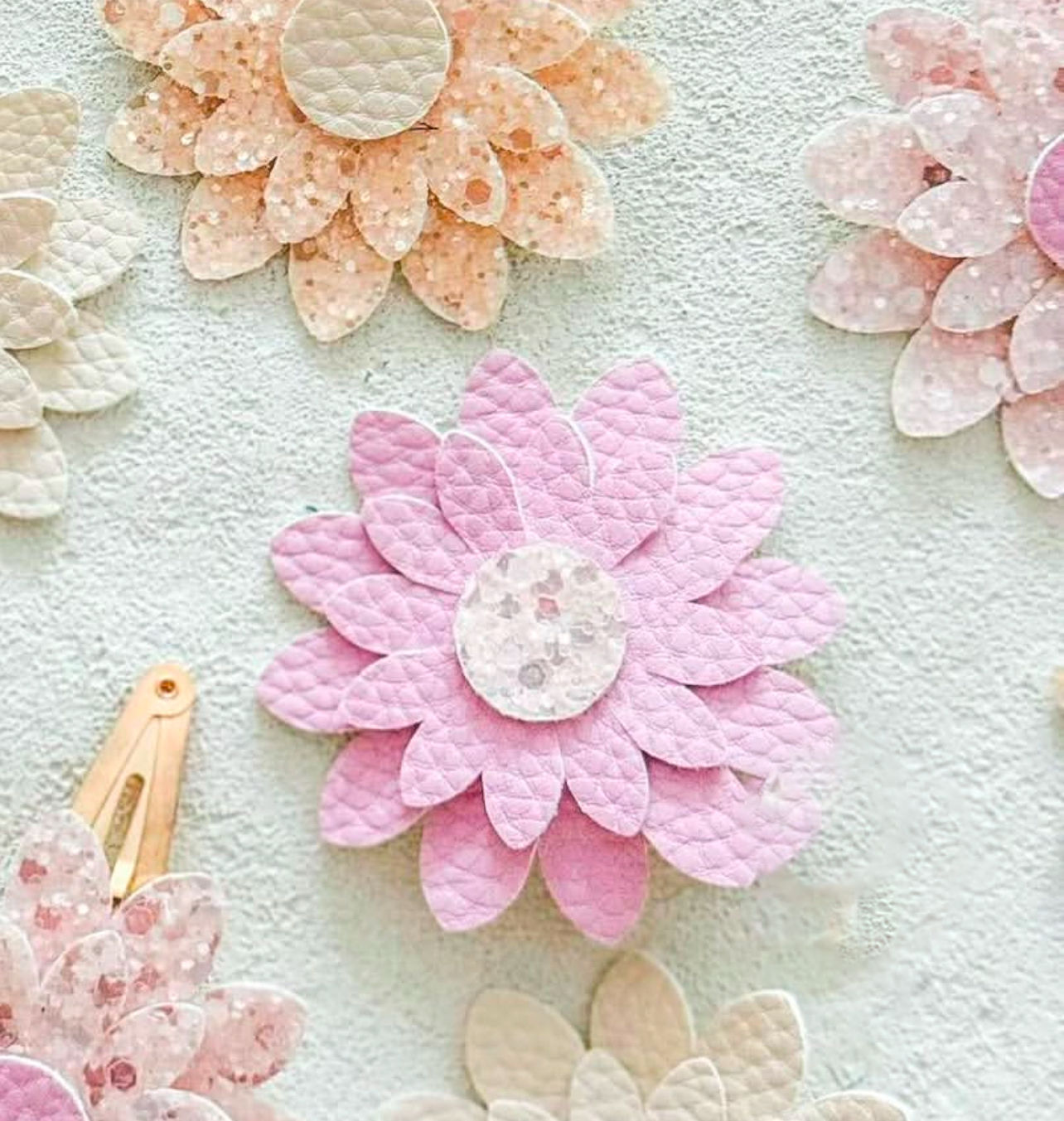 Barette antidérapante - Marguerite Glitter rosé