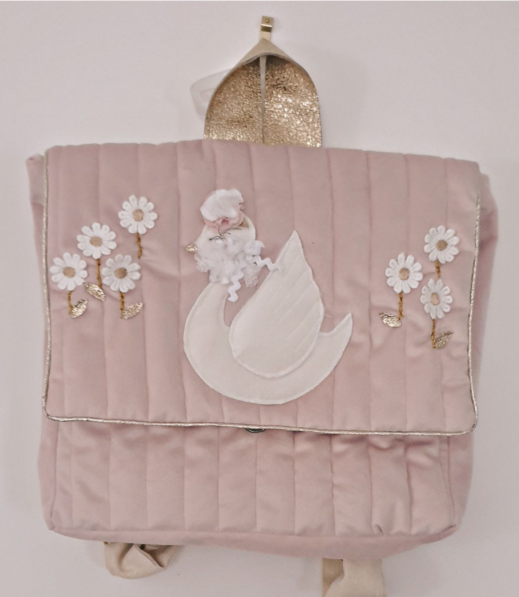 Cartable ou sac a dos - velours rose Cygne🌼