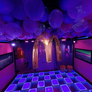 Bright LED dance floor creating an energetic dance party environment