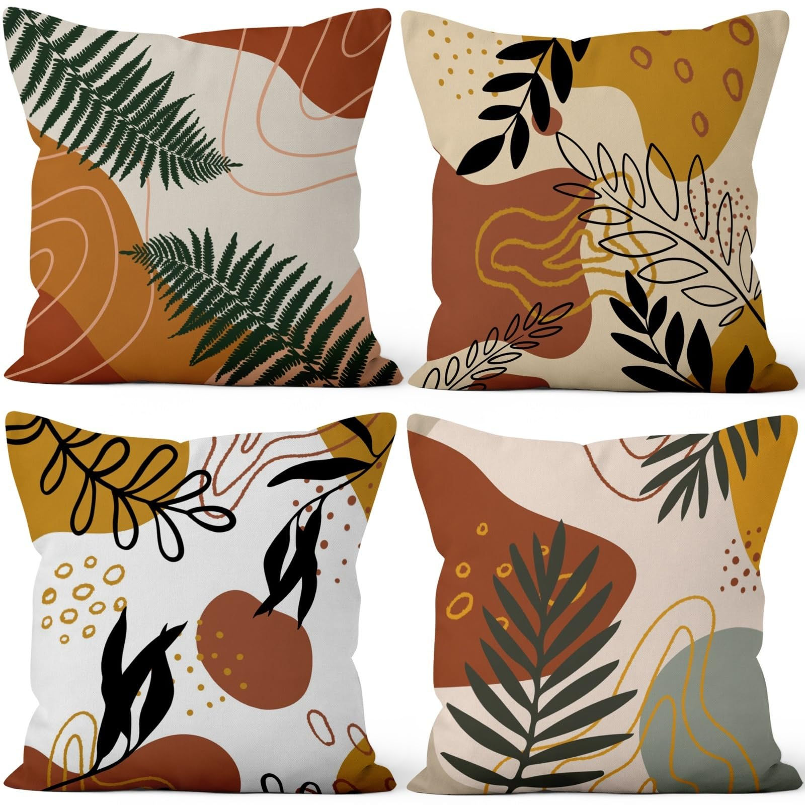 Lot de 4 Housses de Coussin Bohème Abstraites – Élégance et Modernité