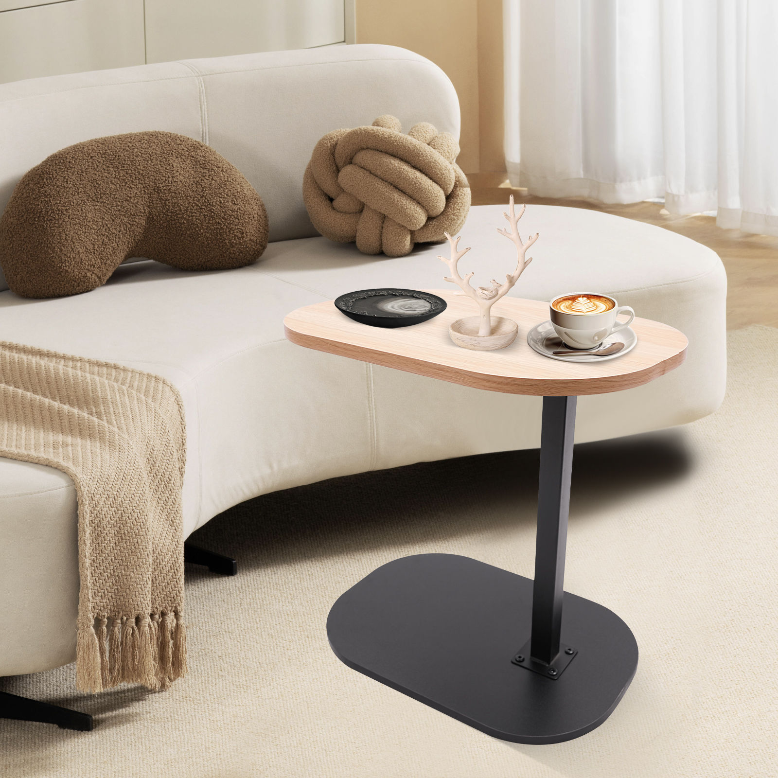 Table d’Appoint Réglable en Hauteur – Table C Multifonction pour Canapé et lit