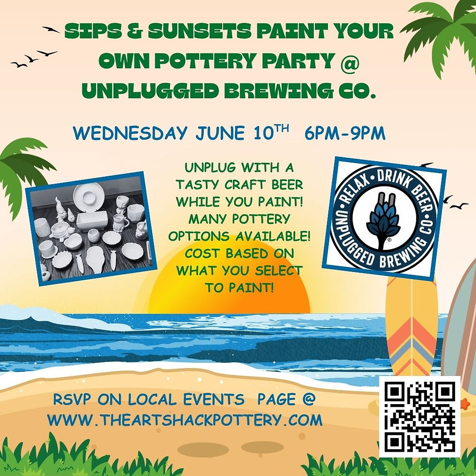 Sips & Sunsets Paint Your Own Pottery Party @ Unplugged Brewing Co.