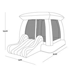 descriptive diagram of the "My 1st Jump n Play Bounce House" showing dimensions of 9x12x7.2