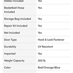 Specifications:
Number of Slides- 1
Hose Included - No
Stakes Included - Yes
Basketball Hoop Included - Yes
Storage Bag Included - Yes
Repair Kit Included - Yes
Net Included - Yes
Door Type- Hook & Look Fastener
Imported: Yes
Inflation Time: 3 Minutes
Wattage: 450
UV Resistant: Yes
Weight Capacity: 200lb.
Color: Red/Orange/Blue