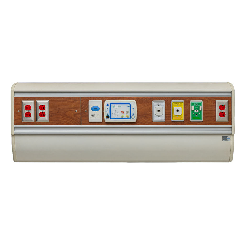 Overbed Oxygen Panel with a woodgrain finish