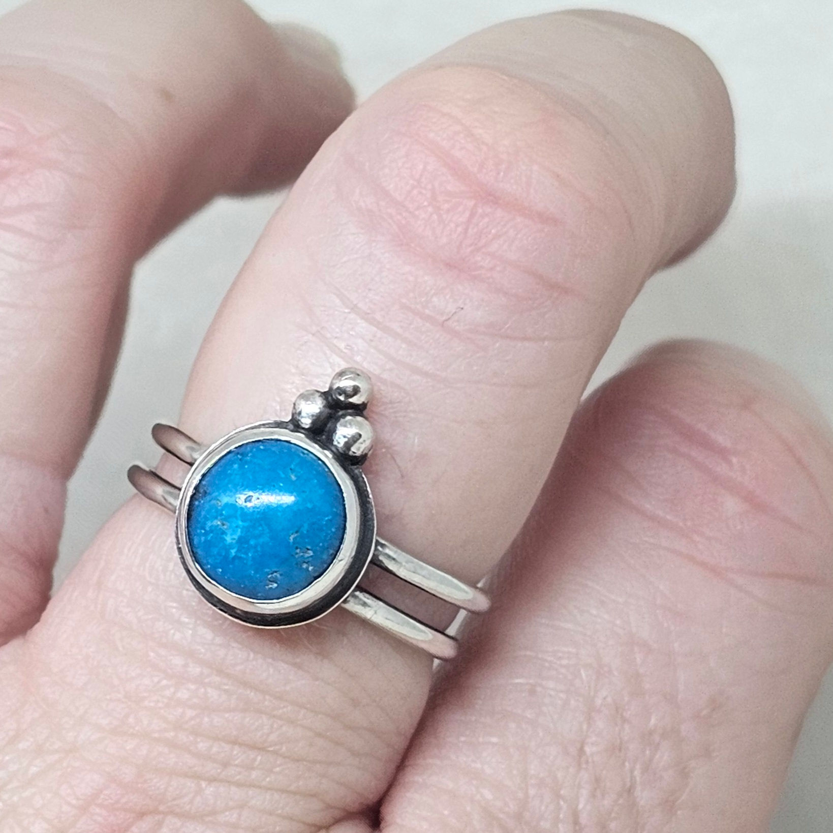 Stabilized Kingman turquoise silver drop ring