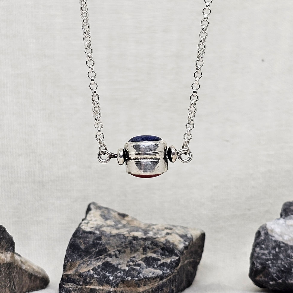Thumbnail: Red Rosarita and Lapis spinner necklace