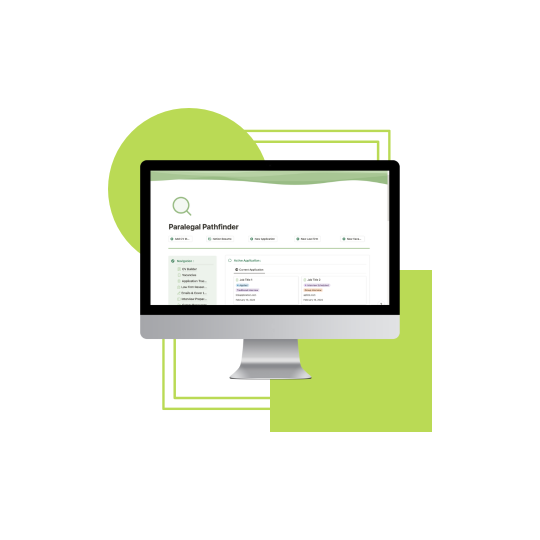 A screenshot of the Paralegal Pathfinder Notion Template home page on a computer screen.